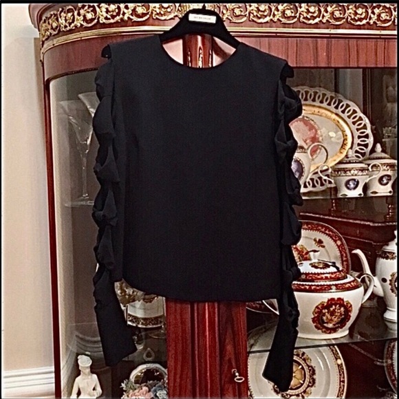 CATHERINE MALANDRINO cut-out black silk long sleeve Blouse Sz.XS - Picture 4 of 12